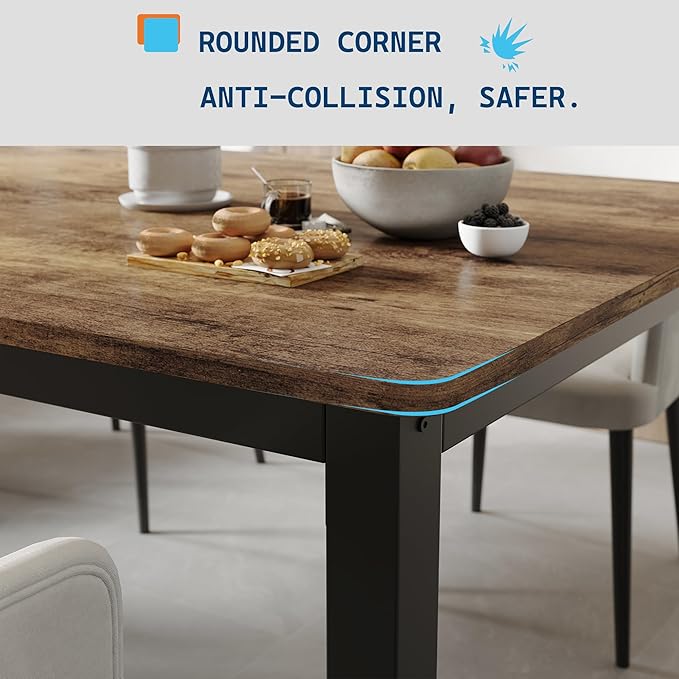 GarveeHome 70.8 in Industrial Dining Table for 6, Wooden Long Dinner Table with Mortise Tenon Design, Kitchen Table with Sturdy Metal Legs, for Dining Room Home Office Living Room, Retro