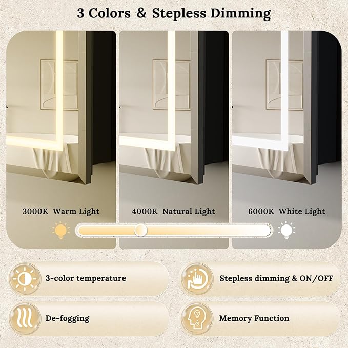 36"X30" Bathroom Medicine Cabinet with Mirror, LED Lighted Medicine Cabinet with Anti-Fog, 3 Colors Temperature Stepless Dimmable, Metal Cabinet for Storage and Mordern Decor, Black