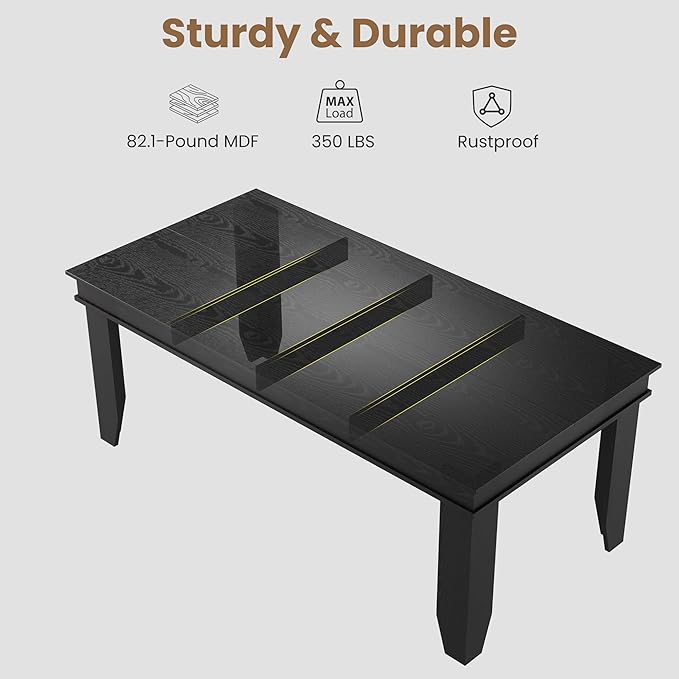 GarveeHome Farmhouse Dining Table for 6-8 People, 71 in Long Kitchen Tables with Wooden Sturdy Frame, 6 ft Large Rectangular Dinner Table for Dining Room, Kitchen (Black, 71" Non-extendable)