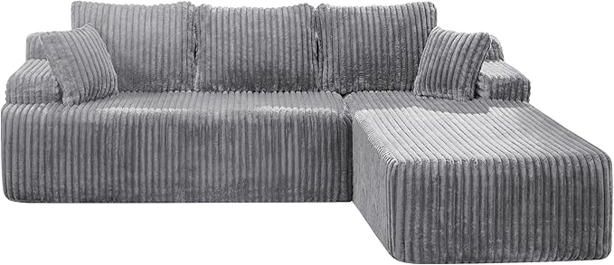 Hobestluk Modular Sectional Sofa Boneless Couch L-Shape Couch 3 Seat Modular Couch Memory Foam Sectional Couches for Living Room Furniture, Cloud Couch with Oversized Chaise (108" Right Facing Chaise)
