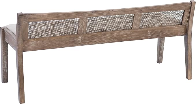 Kasi Brown Low Back Cane Bench with Beige Upholstered Seat by Powell