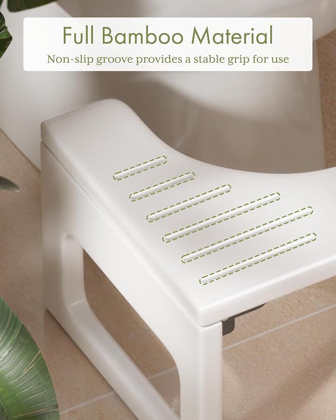 AmazerBath 8.5 Inches Bamboo Toilet Stool Squat for Adults, Collapsible Poop Stool for Bathroom, 0.79" Thickness Squatting Potty with Non-Slip Strip, No Assembly Required, White