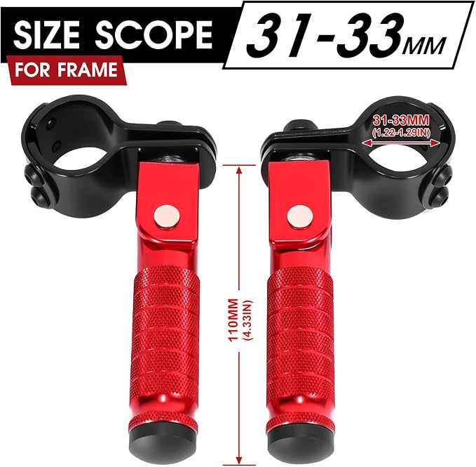 90 Degree Foldable Footpegs M8 Motorcycle Foot Pegs CNC Anti-Skid Footrest Passenger Pedal for Motorbike Mini Bike Dirt Pit Bike (Red)