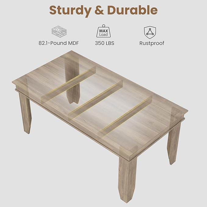 GarveeHome Farmhouse Dining Table for 4-6 People, 63 in Long Kitchen Tables with Wooden Sturdy Frame, 5 ft Large Rectangular Dinner Table for Dining Room, Kitchen, Natural Oak, 63" Non-extendable