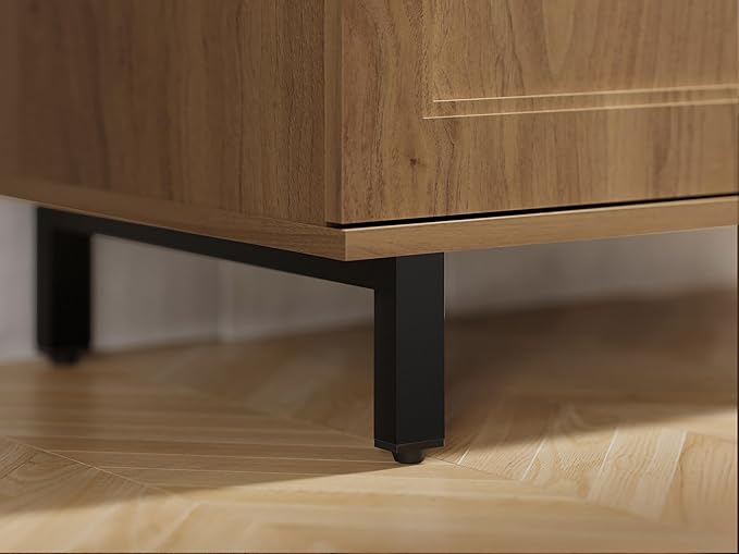 FENSULN Buffet Sideboard Cabinet Farmhouse Modern 2 in 1 Storage Cabinet with Adjustable Shelves for Kitchen, Coffee Bar, Living Room, Oak