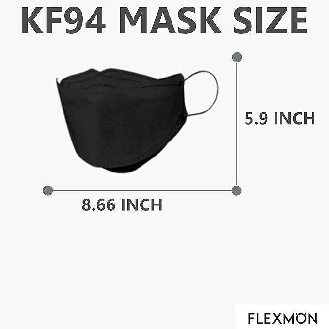 (Pack of 20) Korea Black Disposable KF94 Face Masks 4-Layer Filters Breathable Comfortable Protection, Protective Nose Mouth Covering Dust Mask Made in Korea
