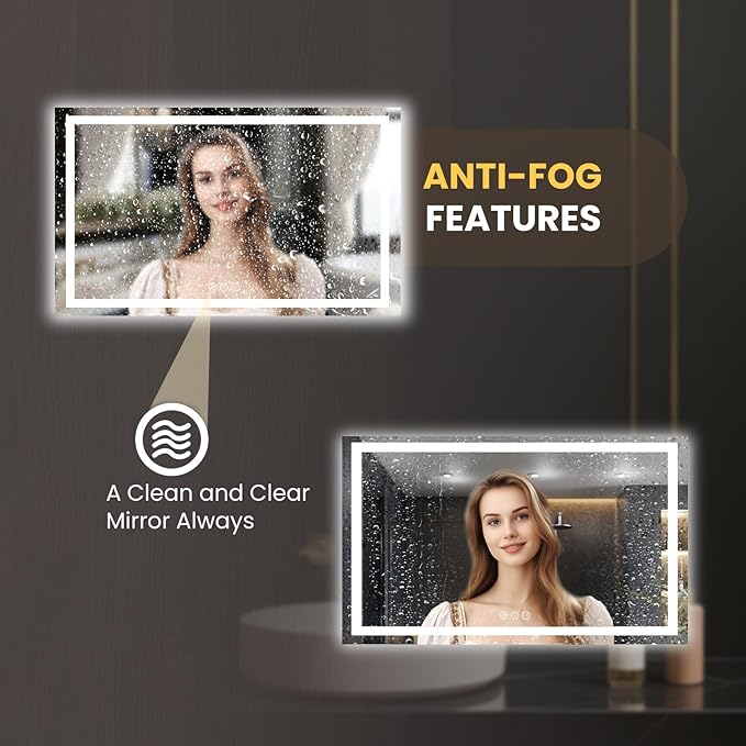 LOAAO 60"x32" LED Bathroom Mirror with Lights, Anti-Fog, Dimmable, Backlit + Front Lit, Lighted Bathroom Vanity Mirror for Wall, Memory Function