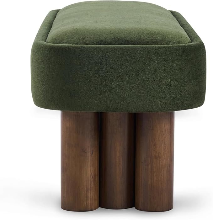 Merax 51.5" Indoor Fabric Dining Bench with Walnut-Finished Rubberwood Legs – Upholstered Seating Bench for Kitchen, Dining Room or Living Space, Supports Up to 250 lbs,Green