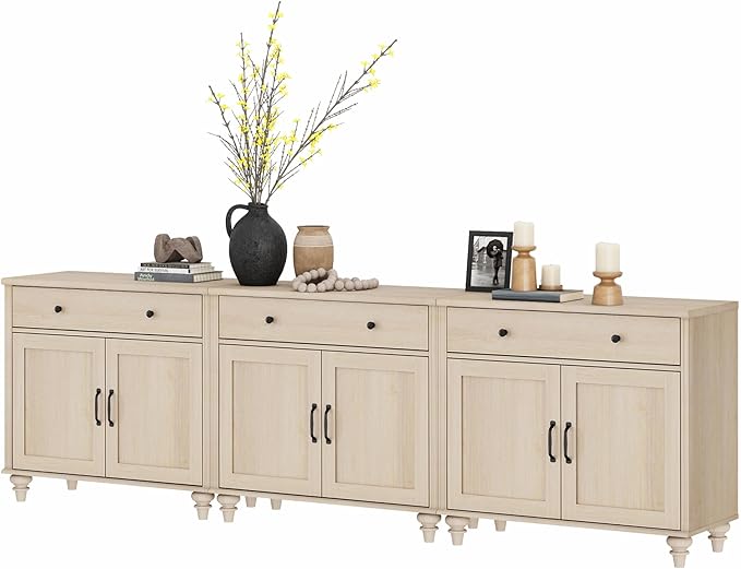 WAMAPT Buffet Cabinet with 6 Doors and 3 Drawers, Large Coffee Bar Table Wood Kitchen Storage Cabinets with Storage Cabinets, Modern Farmhouse Sideboard Credenza for Dining Room, Light Oak, 101 inch