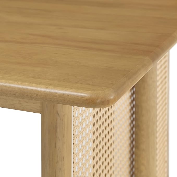 Merax Rustic Rubber Wood 70.87''L Rectangular Dining Table with Rattan Accents Legs, Large Rectangular Kitchen Table Fits up to 6 People, Easy Assemble, Natural