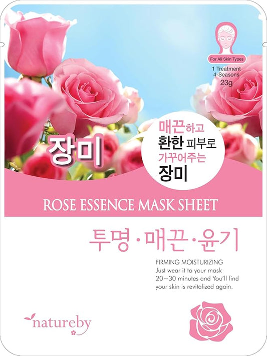 TNB Natureby Collagen Essence Korean Face Mask(10 sheets), Moisturizing Mask Sheet Pack, Korean Skin Care For All Skin Types. (Rose)