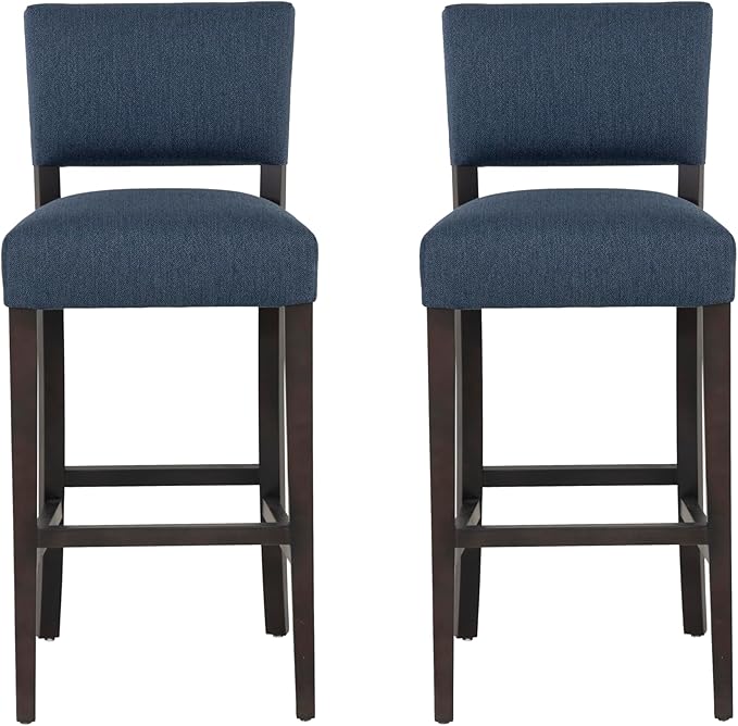Linon Boone Blue and Brown Fully Assembled 30 Inch Seat Height Barstool Set of 2 with Extra Padded Seat