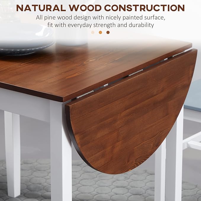 HOMCOM 55" Solid Wood Kitchen Table for 4-6 People, Oval Drop Leaf Tables for Small Spaces, Folding Dining Table, Brown
