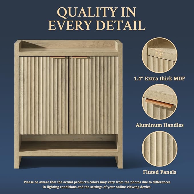 OAKHAM HOME Fluted Shoe Cabinet, 41" Tall 2-Door Entryway Storage Organizer with 3 Tier Adjustable Shelves, Modern Wood Shoe Rack for Hallway Mudroom Entrance Front Door (Sunwashed Ash Oak)