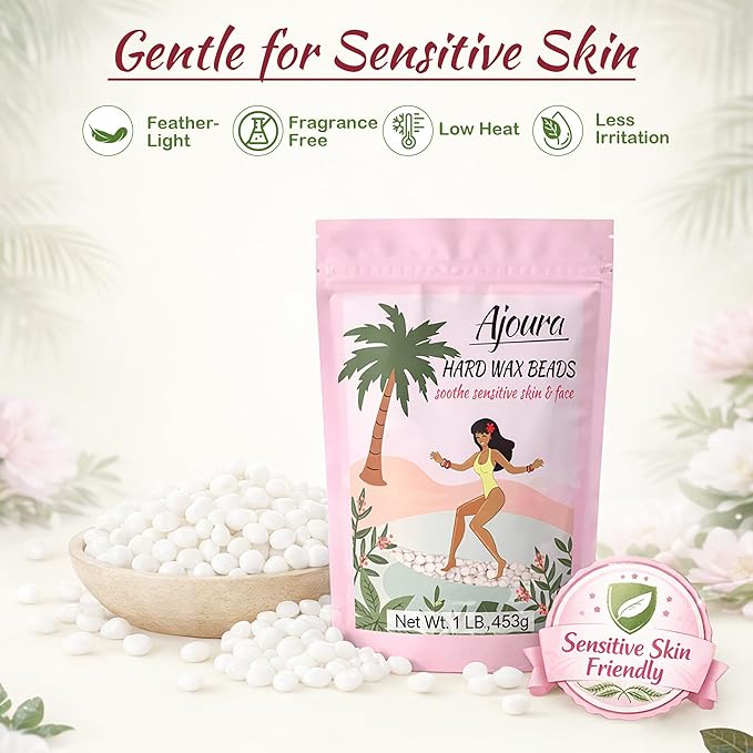 Ajoura 1lb Unscented Hard Wax Beads for Hair Removal, Brazilian Bikini Wax Refill for Full Body Women Men, Ideal for Legs, Face, Brazilian, Bikini, and Underarms, at Home Waxing for Sensitive Skin