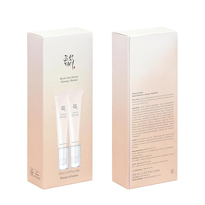 Beauty of Joseon Revive Eye Serum with Retinal Niacinamide (30ml, 1.01 fl.oz.) x 2ea with Ginseng Essence Water (150ml, 5.07 fl.oz.), Korean Skincare