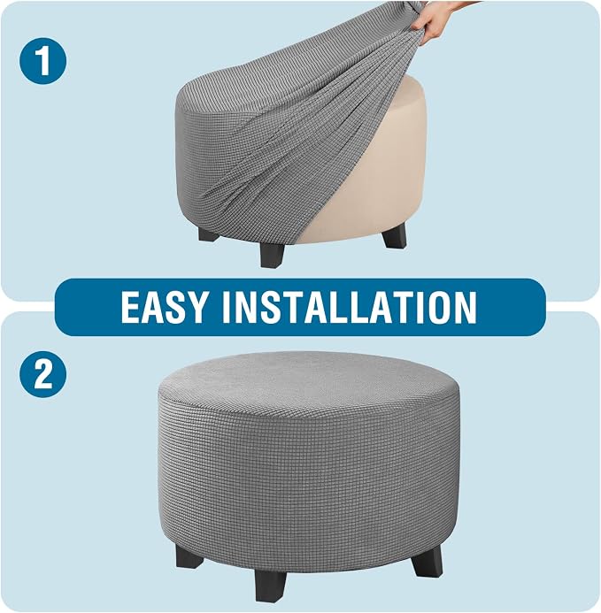H.VERSAILTEX Ottoman Cover Stretch Ottoman Slipcover Round Ottoman Storage Cover Folding Stool Covers Furniture Protector Cover for Footrest Ottoman Fit Dia 20" - 23",Dove