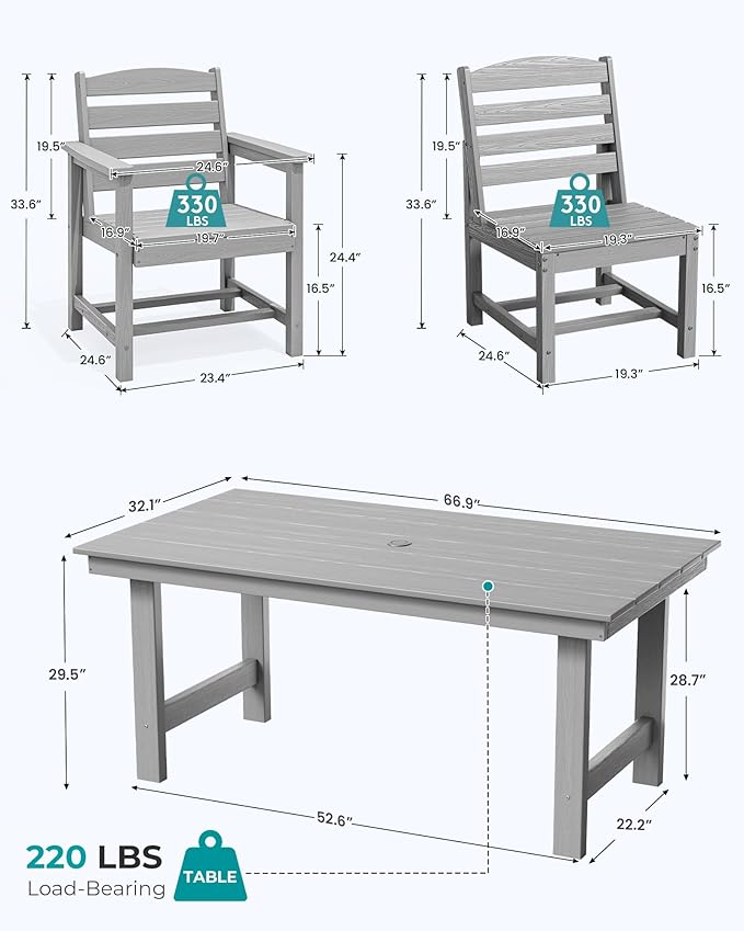 SERWALL Patio Dining Sets for 10 Person, HDPE Dining Set with 2 Tables, 8 Armless Chairs and 2 Armed Dining Chairs, Light Gray