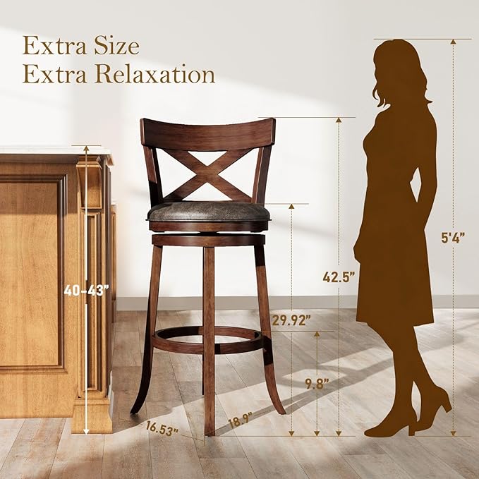 Sophia & William Swivel Bar Stools Set of 2, 360-Degree Swivel Stools with Cross Back, 30 Inch Kitchen Counter Bar Stools, Brown