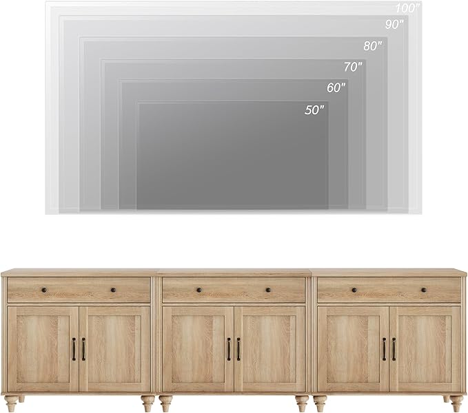 WAMAPT Oak Buffet Cabinet with 6 Doors and 3 Drawers, Large Coffee Bar Table Wood Kitchen Storage Cabinets, Modern Farmhouse Sideboard Credenza for Dining Room, 101 inch