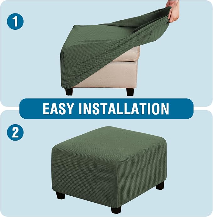 H.VERSAILTEX Square Ottoman Covers Ottoman Slipcovers Folding Storage Stool Furniture Protector Form Fit with Elastic Bottom, Stretch High Spandex Small Checks Jacquard Fabric(Large,Bronze Green)