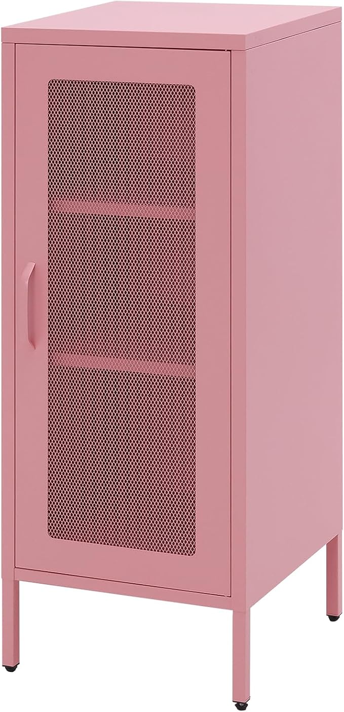 Slim Metal Storage Cabinet with Mesh Doors - 42'' Tall Narrow Organizer Tower, Compact Freestanding Cabinet, Versatile Utility Storage for Home, Office, Kitchen, Living Room, Durable and Modern Design