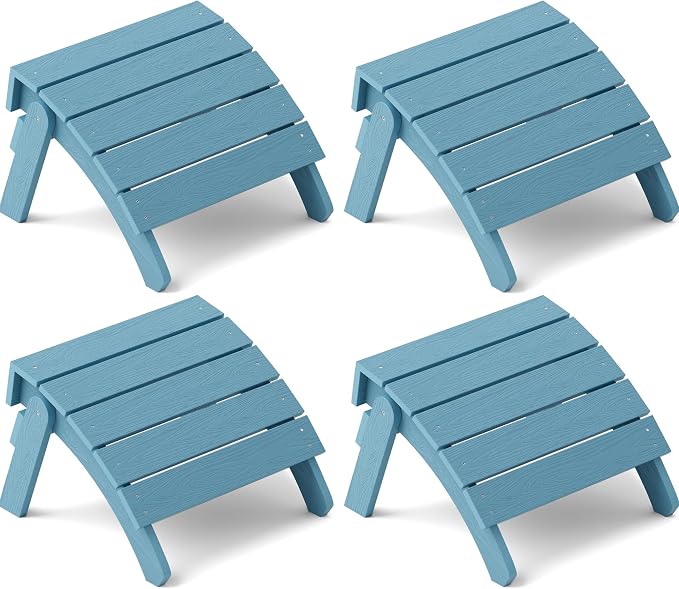 YEFU Adirondack Ottoman Set of 4, Adirondack Foot Rest, Patio Foot Rest, Folding Adirondack Footstool, Weather Resistant for Adirondack Chair, Widely Used for Outdoor, Porch, Backyard, Fire Pits-Blue
