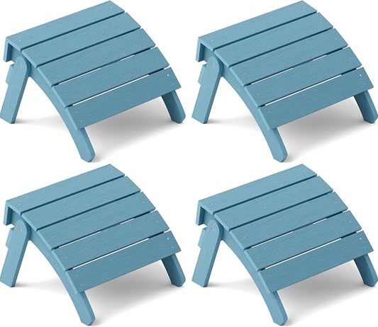 YEFU Adirondack Ottoman Set of 4, Adirondack Foot Rest, Patio Foot Rest, Folding Adirondack Footstool, Weather Resistant for Adirondack Chair, Widely Used for Outdoor, Porch, Backyard, Fire Pits-Blue