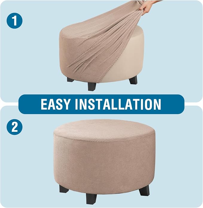 H.VERSAILTEX Ottoman Cover Stretch Ottoman Slipcover Round Ottoman Storage Cover Folding Stool Covers Furniture Protector Cover for Footrest Ottoman Fit Dia 30" - 41", Sand