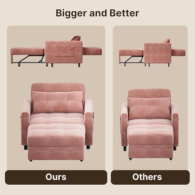 Gizoon Sofa Bed Chair 3 in 1 Convertible, Pullout Single Sleeper Chair Bed with Adjustable Backrest, Spacious Multifunctional Sofa Couches for Living Room, Bedroom, Apartment