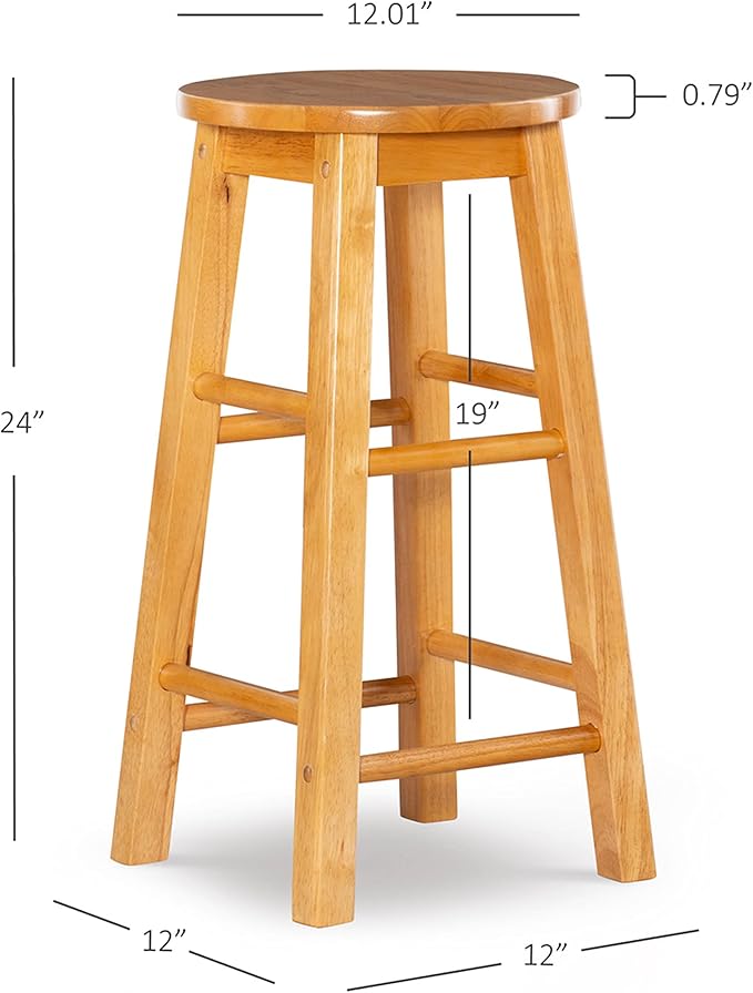 Linon Natural Barstool with Round Seat, 24-Inch