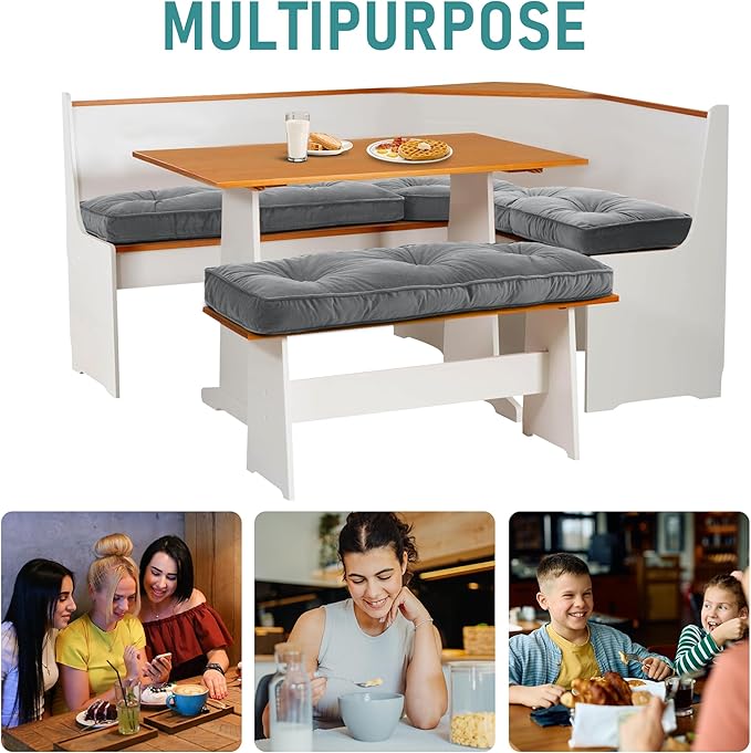 BALAPET Breakfast Nook Cushions Set 4 Piece Cushion Pad Set for Kitchen Breakfast Dining Nook,Shredded Foam Support Fits in Sets with Corner Benches, Mid Century Modern Small Dining Table Sets(Gray)