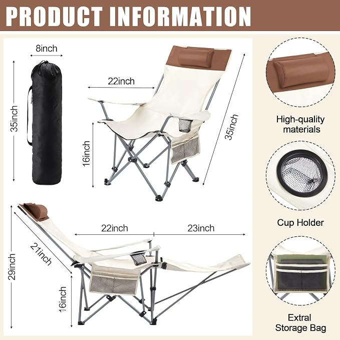 Yuntau 2 Set Reclining Beach Chairs with UPF 50+ Umbrellas Shade, Upgraded Heavy Duty Portable Folding Lounge Camping Chair with Canopy Removable Footrest & Headrest for Outdoor Patio(White)