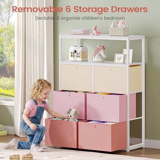 AOGLLATI Bunk Bed Twin Over Twin with 6 Storage Drawers for Kids Teens,Metal Led Loft Bed with Bedside Storage,Safety Guardrails for Small Space, No Box Spring Needed,White