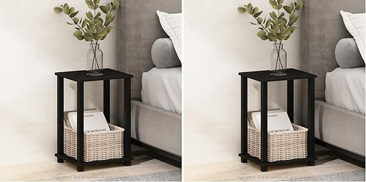 Furinno Simplistic Compact Bedside Table, Nightstand, Espresso/Black (Pack of 2)