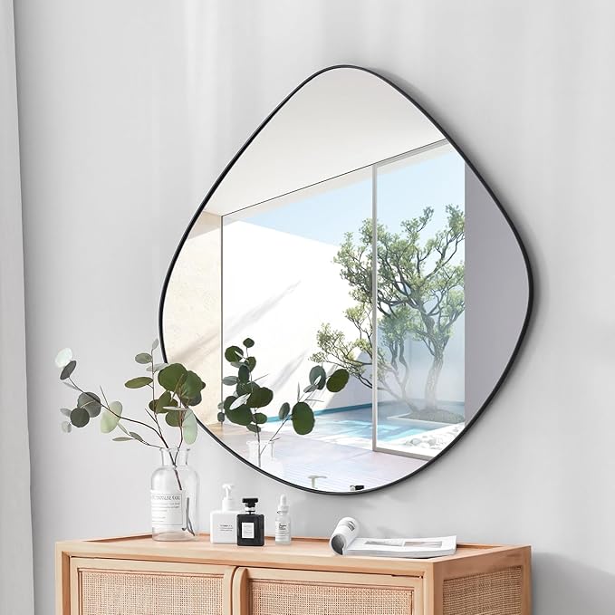 Irregular Wall Mirror Matel Matte Black Framed Wall Mirror for Living Room Bedroom Bathroom Entryway Wall Decor 23.6" L x 23.6" W ELE-004B