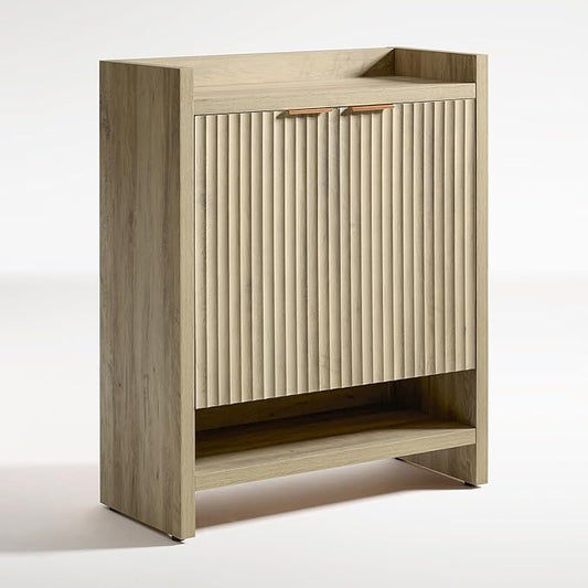 OAKHAM HOME Fluted Shoe Cabinet, 41" Tall 2-Door Entryway Storage Organizer with 3 Tier Adjustable Shelves, Modern Wood Shoe Rack for Hallway Mudroom Entrance Front Door (Sunwashed Ash Oak)