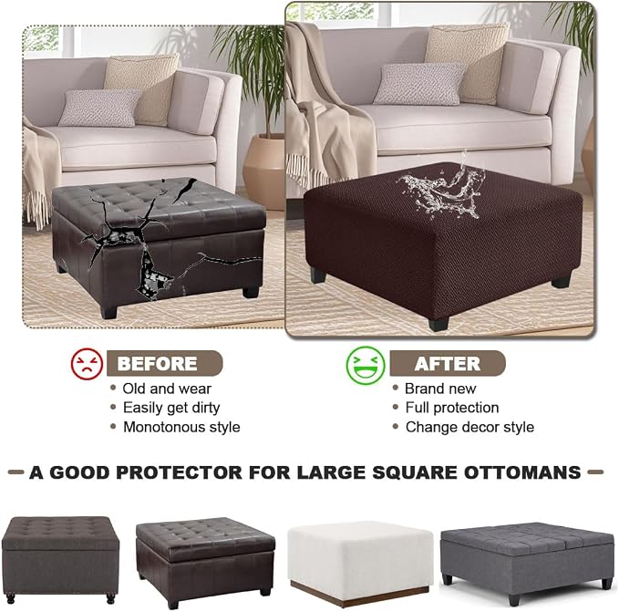 Levoberg Waterproof Square Ottoman Cover Large Square Folding Storage Ottoman Bench Slipcovers Footrest Stool Covers Oversized Ottoman Coffee Table Covers Cube with Elastic Bottom M Coffee