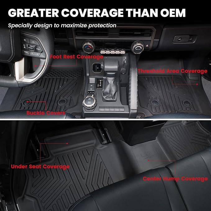 LASFIT Floor Mats for Honda Passport 2026, Extended Door Sill Coverage All Weather TPE Custom Fit Passport Floor Liner Accessories, 1st & 2nd Row, Black