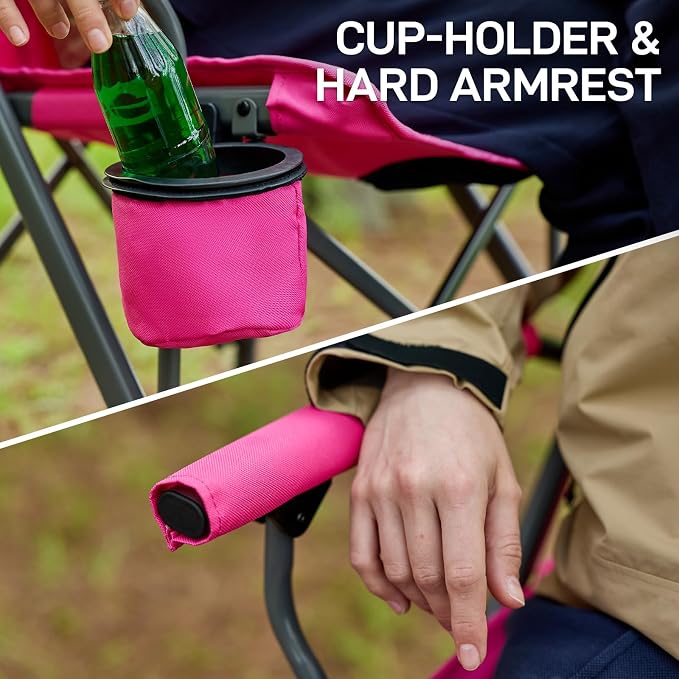 EVER ADVANCED Tall Camping Directors Chair with Cup Holder 31", Bar Height Folding Chair for Camping, Sports with Carry Bag, Mesh Pockets and Footrest, Heavy Duty 300 lbs, Pink