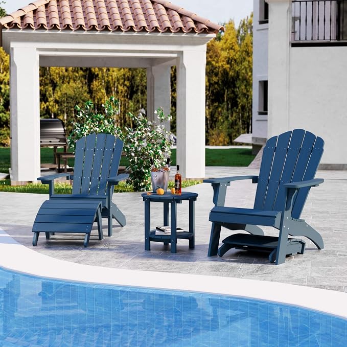 YEFU Adirondack Ottoman Set of 4, Adirondack Foot Rest, Patio Foot Rest, Folding Adirondack Footstool, Weather Resistant for Adirondack Chair, Widely Used for Outdoor, Backyard, Fire Pits-Navy Blue