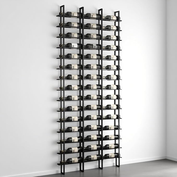 Large Wall Mount Wine Rack, 16 Tier 48 Bottle Wine Storage Organizer Display Holder, Metal Liquor Display for Wine Cellars, Home Bars, Kitchens, and Dining Rooms
