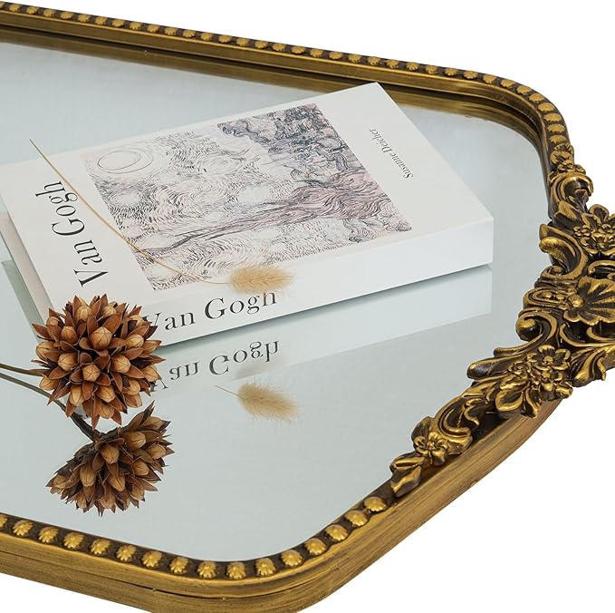 Gold Baroque Mirror Antique 19x28 Inches - Vintage Arched Mirror with Ornate Gold Frame for Entryway, Narrow Hallway & Bathroom Wall Decor