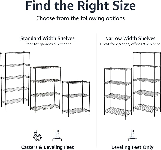 Amazon Basics 4-Shelf Adjustable Heavy Duty Steel Wire Rack Storage Shelving, Sturdy Garage Shelving, 350 lbs Capacity Per Shelf, Easy No-Tool Assembly, 36" x 14" x 54", Black