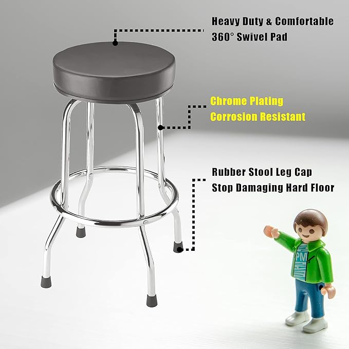 BIG RED Torin Swivel Bar Stool: Padded Garage/Shop Seat with Chrome Plated Legs, Black, 28.74" Tall, 18.5" Diameter