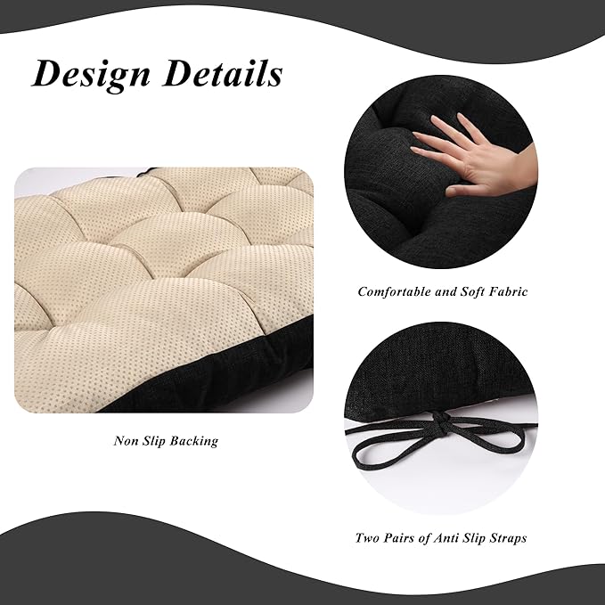 Bench Cushion for Indoor Furniture 48x19 inch Rectangle Bench Seat Cushion for Bay Window Entryway Bench Thick Textured Chair Cushion with Non-Slip Backing 1 Pack, Black