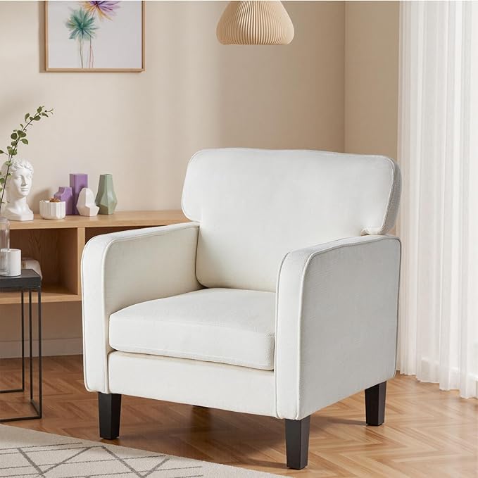 DUMOS Modern Accent Chairs for Living Room, Corner Chairs for Adults, Reading Chair with Armrest and Backrest, Comfy Lounge Chairs for Bedroom Reception Waiting Room, White