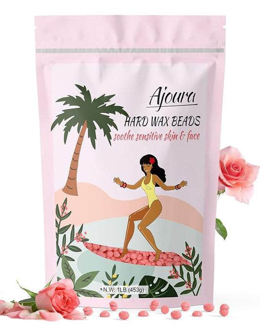 Ajoura 脱毛ワックスビーズ 450g ピンクローズ ハードワックス 剛毛用 ブラジリアン、ビキニ、眉毛、脚、顔、全身脱毛に最適 自宅用ワックスリフィル 男女兼用
