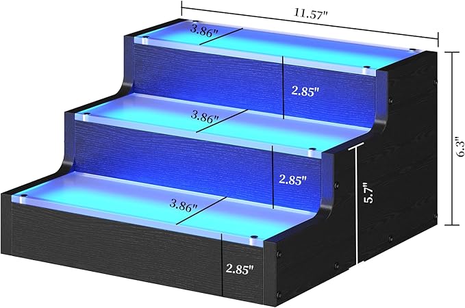 LED Lighted Wine Bottle Display Shelf, 3-Tier Acrylic Liquor Bottle Stand with APP Controlled Multicolor Lighting, Countertop Bar Organizer for Home Mini Bar Party Decor (3 Step 2 Pack)