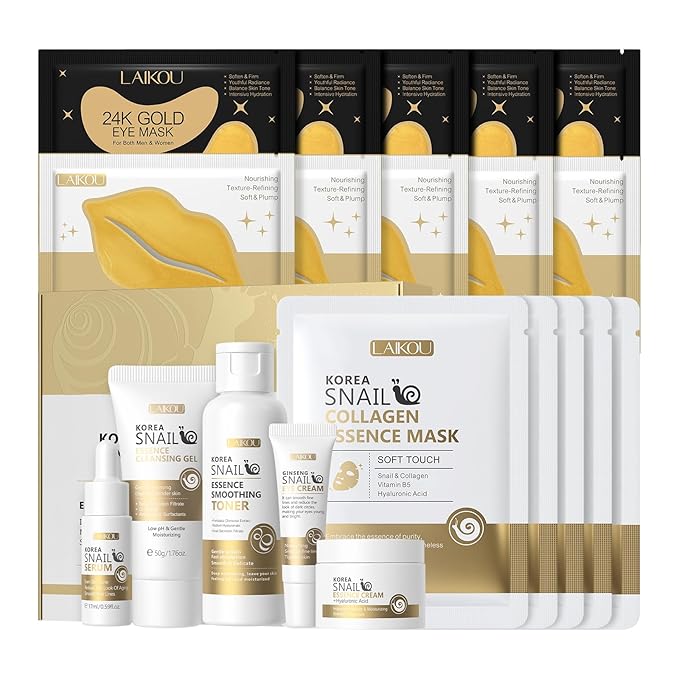 LAIKOU Korean Skin Care, Skin Care Set, Face Mask, Eye Mask, Lip Mask with Cleansing Gel, Toner, Eye Cream, Serum, Essence Cream for Women Teen Girls Mom Daughter Mother's Day Christmas Birthday